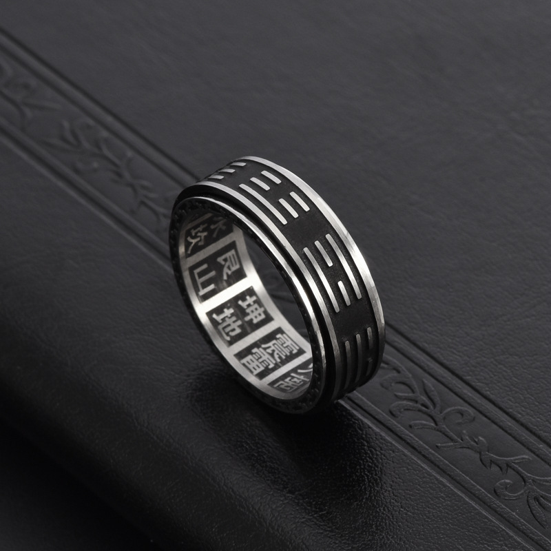 retro titanium stainless steel jewelry tai chi bagua rotatable fortune ring yin yang fish ethnic style male ring accessory Product details 3