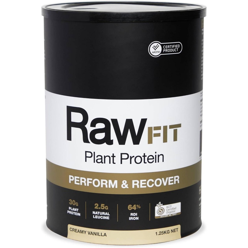 RawFIT Plant Protein Perform Recover Vanilla - Certified, Low FODMAP Certified, Vegan, Sprouted Fermented Pea Brown Rice Protein, HASTA Certified, 35g Protein Per Serve, Supports Muscle Growth Recovery, 1.25kg