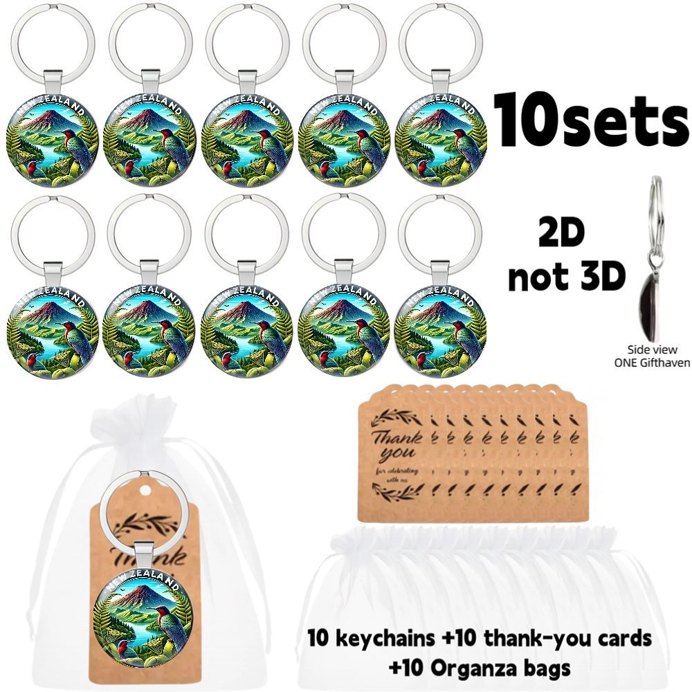 TEMU 2d Flat, 2d Flat - 2d Flat, 2d Flat - Gift For Her/him 2pcs/10sets [new Zealand Mountain And Bird Emblem] Keychain Set With 2d Design, [nature