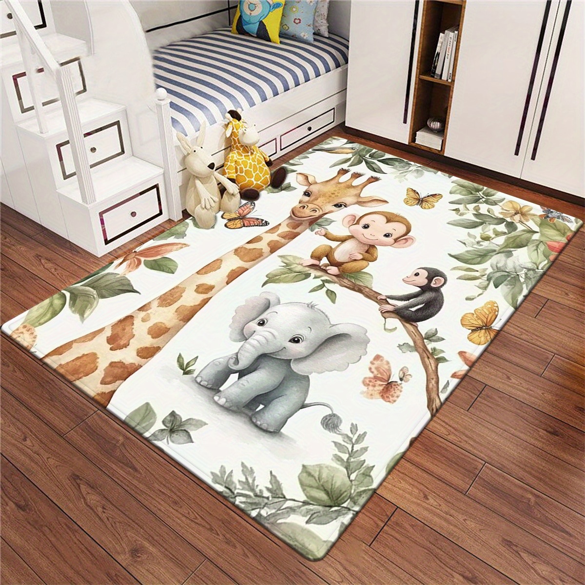 TEMU 800g/mÂ² Jungle Animal Gathering Printed Carpet, Kitchen Rugs, Yoga Mat, Non-slip Bathroom Mats, Absorbent Washable Polyester Rug For Bathroom,