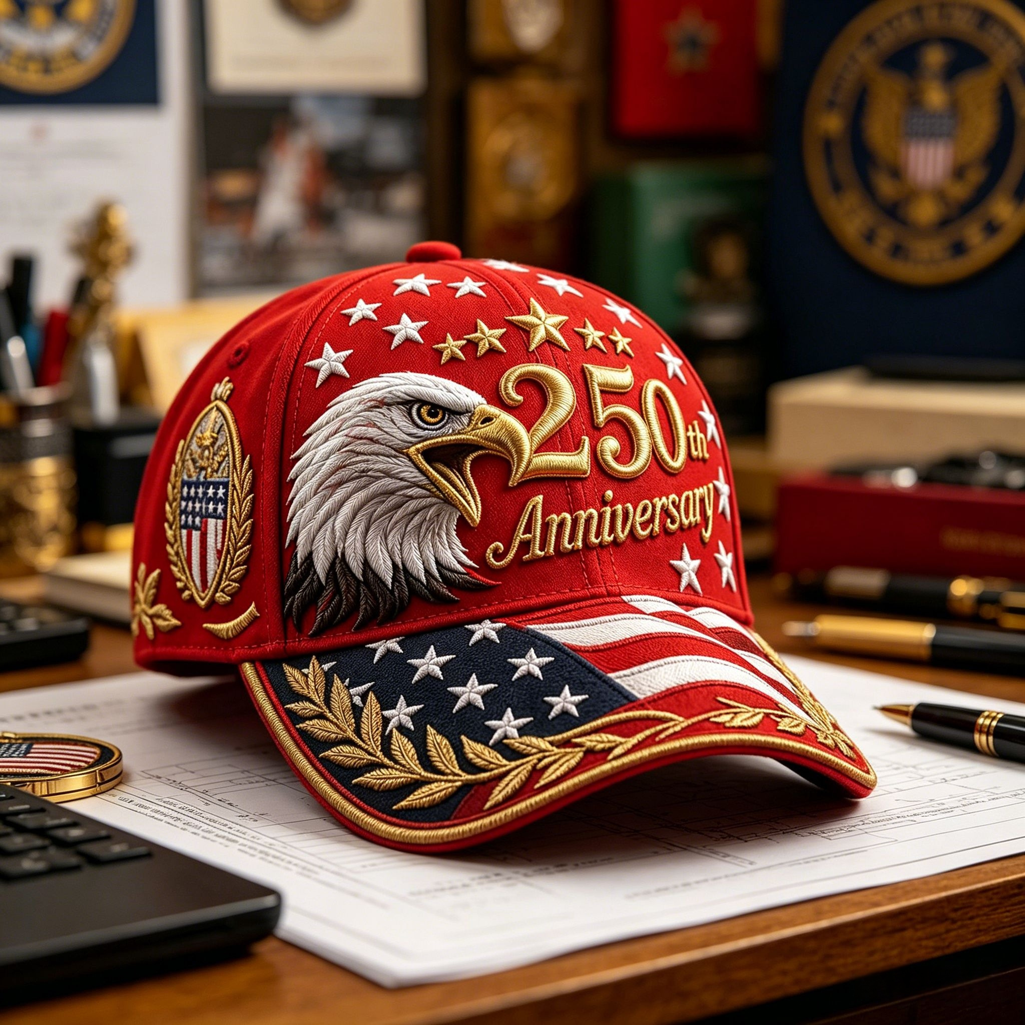 TEMU Red '250th Anniversary' Eagle Baseball Suitable For Birthdays, Adjustable Hat With 3d Printed Eagle & Lettering, Breathable For, Themed Events,