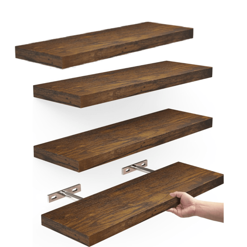Heavy-duty Floating Shelves, Rustic Wood Wall Mounted Shelving With Invisible Brackets, Space- Storage For Living Roomsturdy Wooden Shelves For Books, Plants, Decor - With Included Hardware