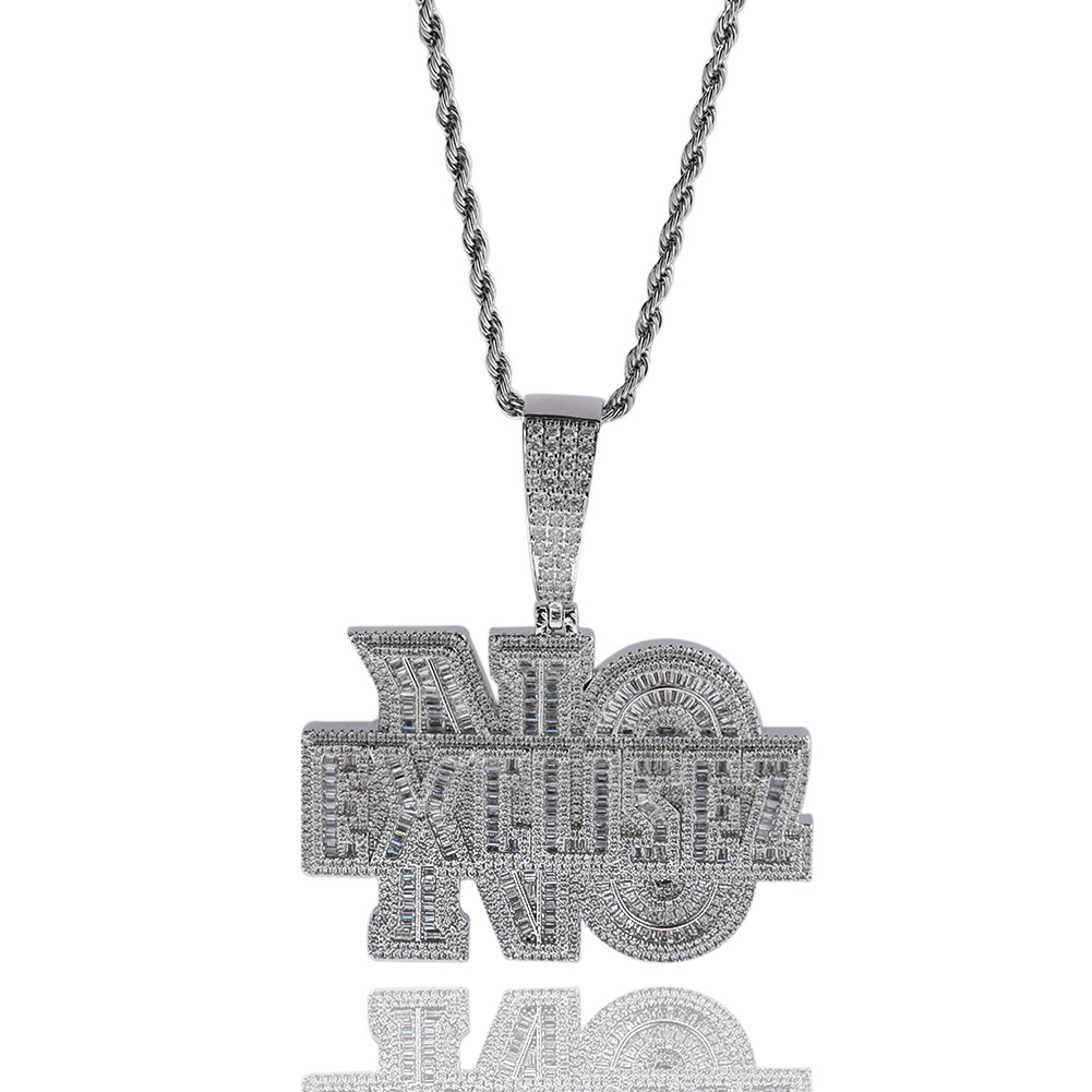 

Men's Hip-hop Style Letter Pendant Necklace With Twisted Chain - Zirconia-encrusted, Alloy, White/golden - Perfect Birthday Or Anniversary Gift