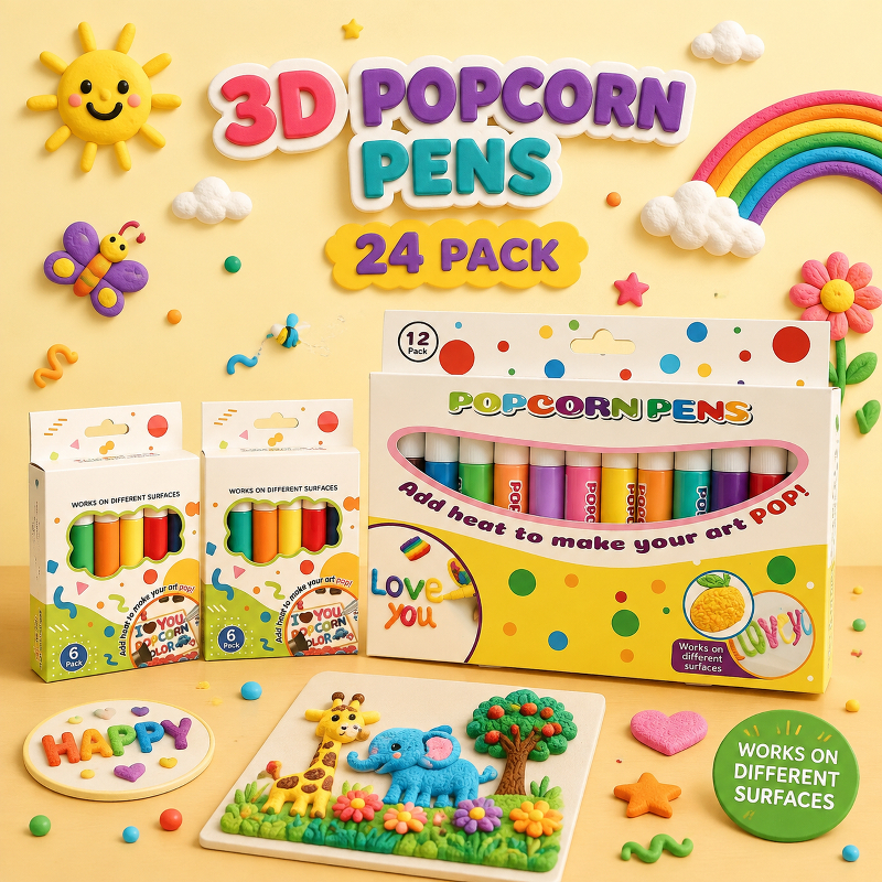 TEMU Confezione da 24 penne per a tridimensionale, penna per pittura a bolle di popcorn, penna tridimensionale, strumento di pittura per artigianato