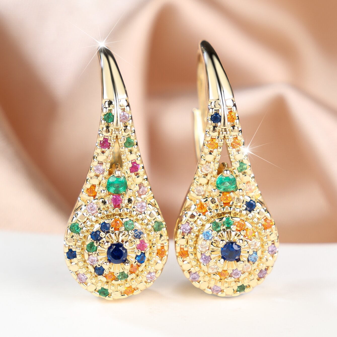 TEMU Angol 1 Pair Women's Earrings Hoop Inlaid Colorful Synthetic Zirconia Individual Exquisite Beautiful Elegant Casual Party Banquet Party Date