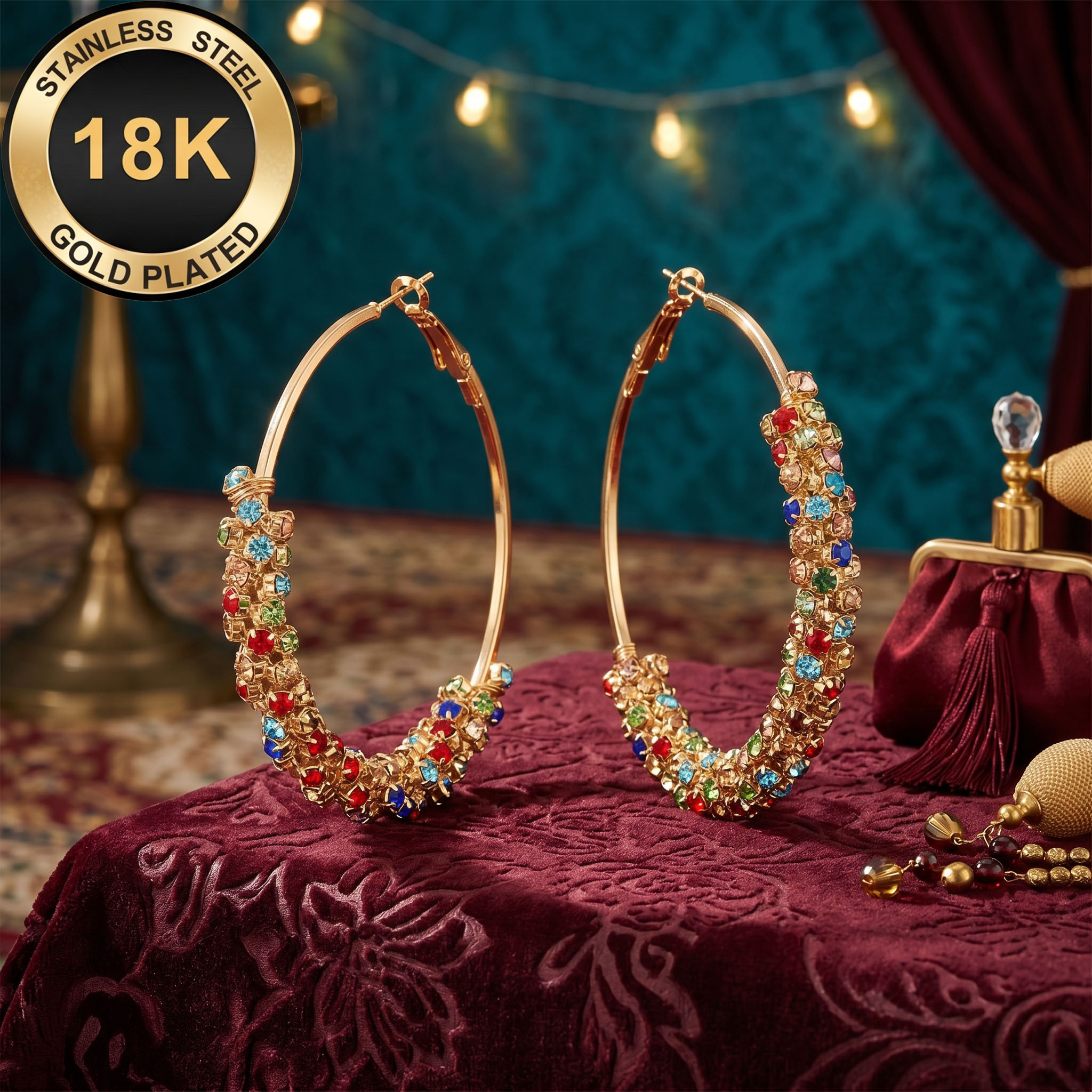Women's 18K Gold Plated Ethnic Bohemian Large Hoop Earrings