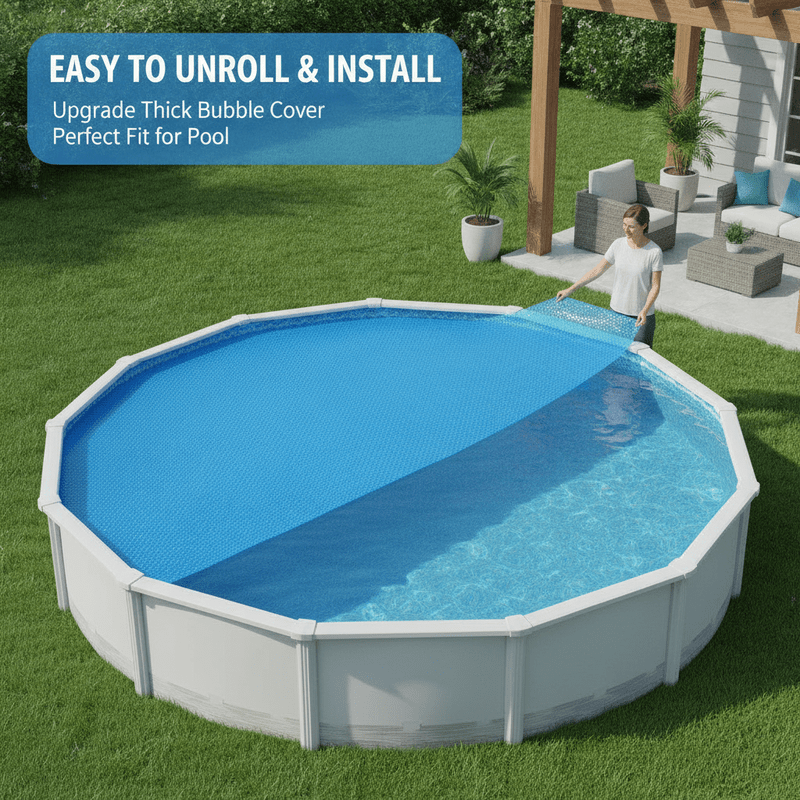 Pool Cover Blue 417cm Pe Material Bubble Insulation Swimming Season For Above Ground And Inground Pools
