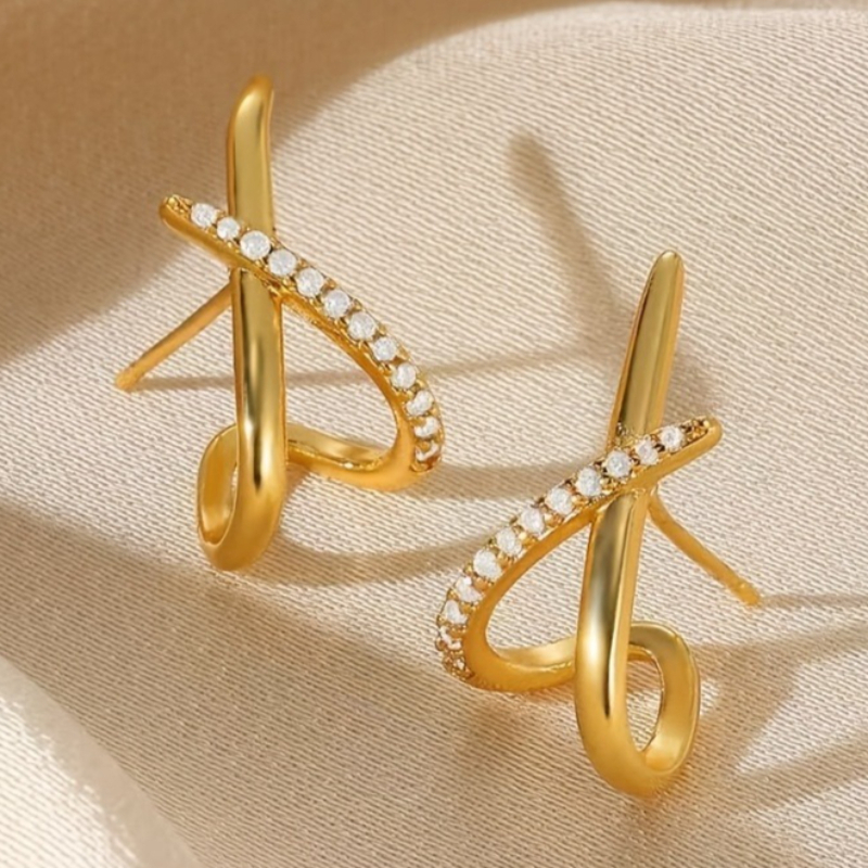 Exquisite Inlay Zirconia Cross Line Earrings for Women