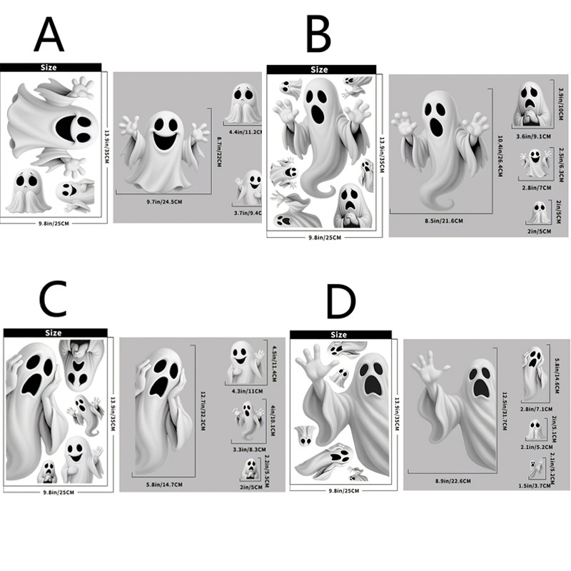 TEMU 4 piezas de calcomanías para ventana con forma de Halloween, sin adhesivo y reutilizables sin dejar residuos, para división de fiestas temáticas