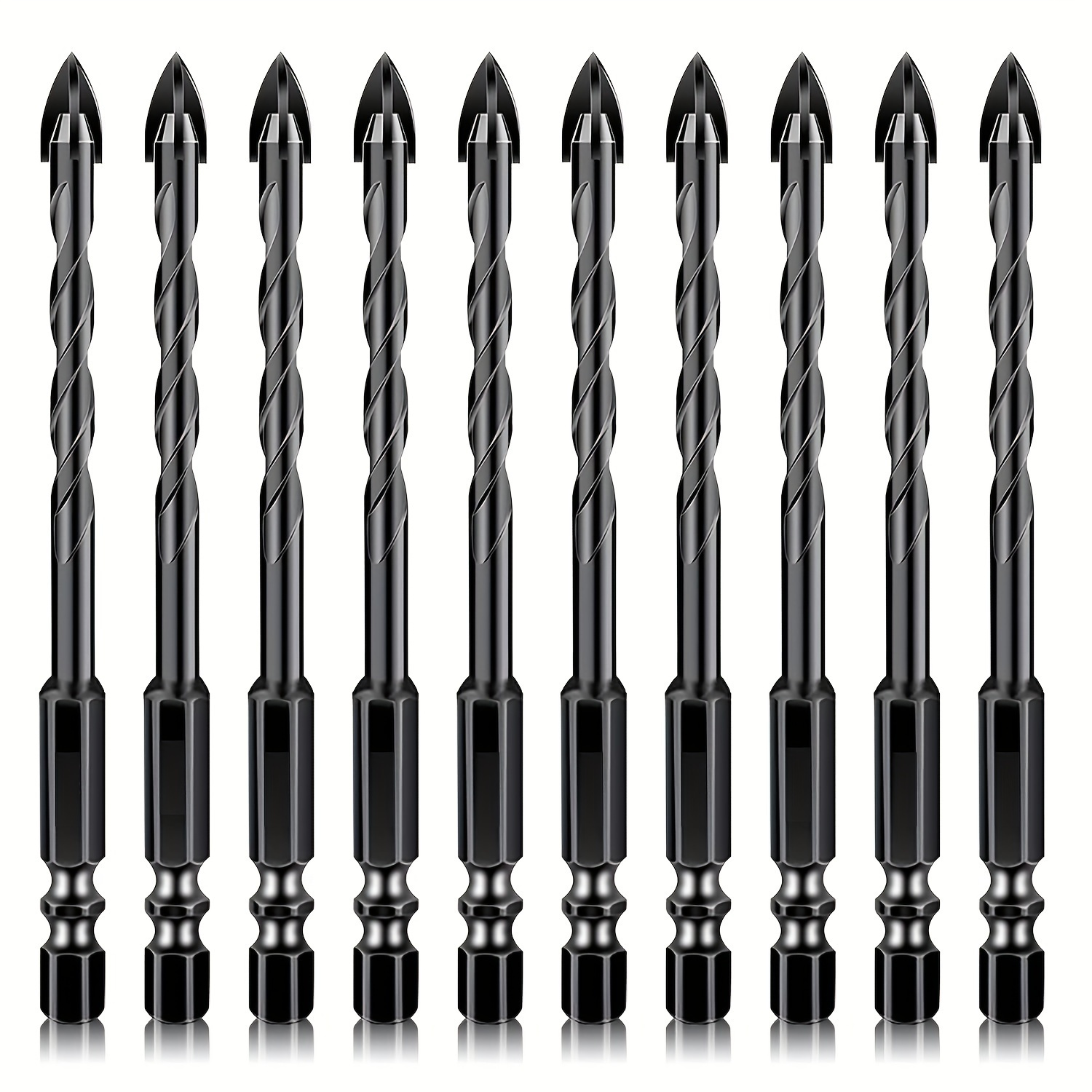 

10pcs Multi-surface Drill Bit, Carbide Tip, Hex Shank Metal Masonry Drilling Bit Set, Suitable For Glass, Concrete, Brick, Wood, Plastic, Ceramic Tile, Mirror Drilling Tool, With Non-slip Shank Design