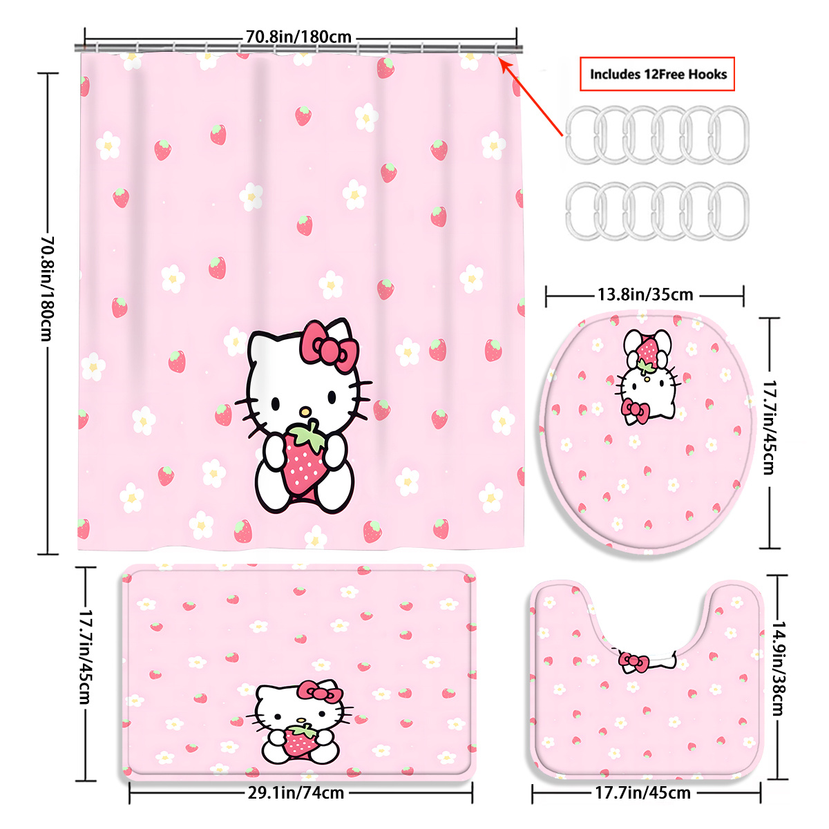 TEMU 4pcs Jade Patterned Curtain Shower Curtain Decoration, Beautiful Housewarming Gift Decoration, Shower Curtain And Toilet Floor Mat 3 Piece Set With 12 Shower Curtain Hooks