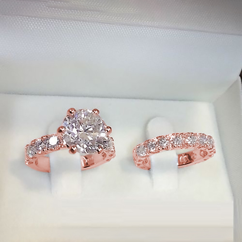 TEMU 2pcs/ Set Of Luxurious And Fashionable Rings, Beautifully Plated With Rose And Inlaid With White Synthetic Cubic Zirconiaia, Engagement/wedding