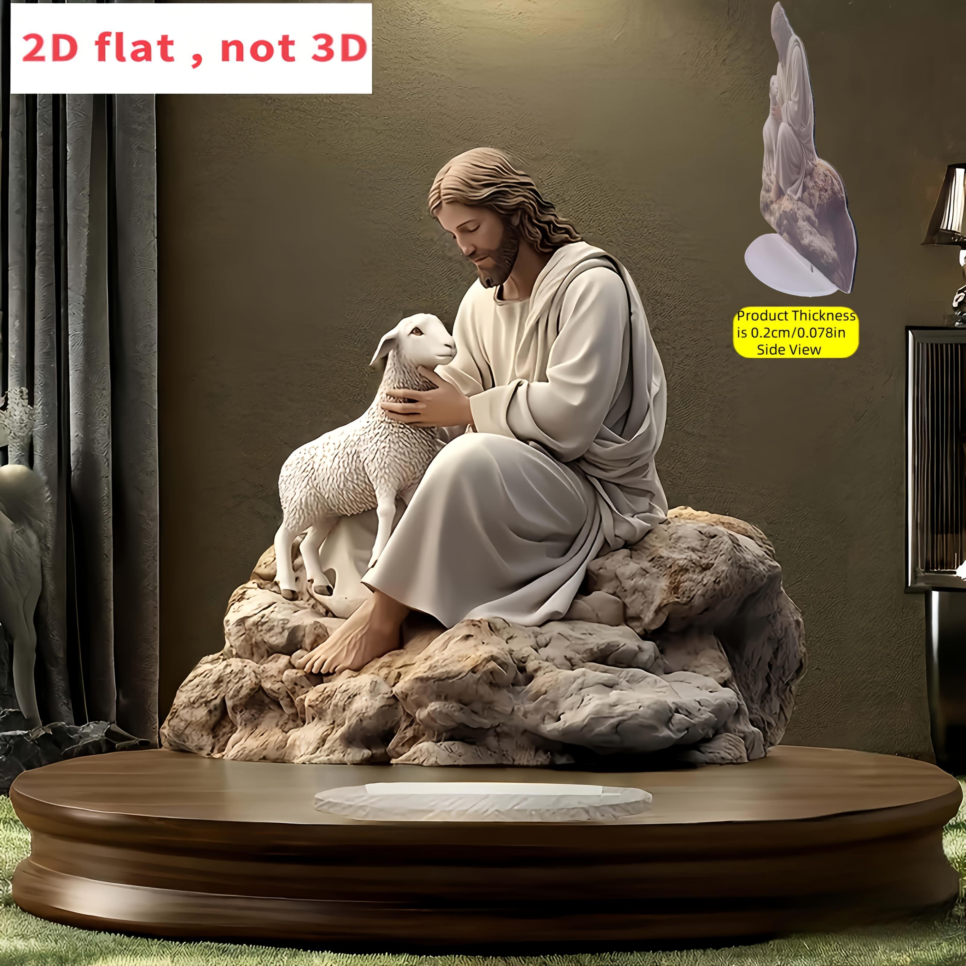 TEMU Sculpture Acrylique 2D Plat Jésus et - Décoration Murale/Table Religieuse Chrétienne, Statue pour Maison Église Bureau, Cadeau de Noël, Piles,