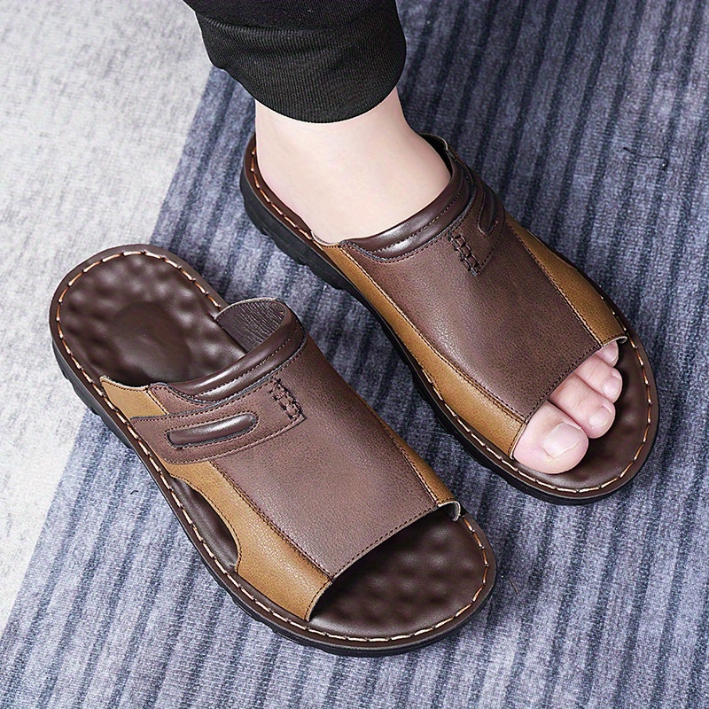 mens summer fashion slides comfortable thick cushioned non   flops casual open toe slippers with zipper detail   in black white and brown summer slippers Product details 7