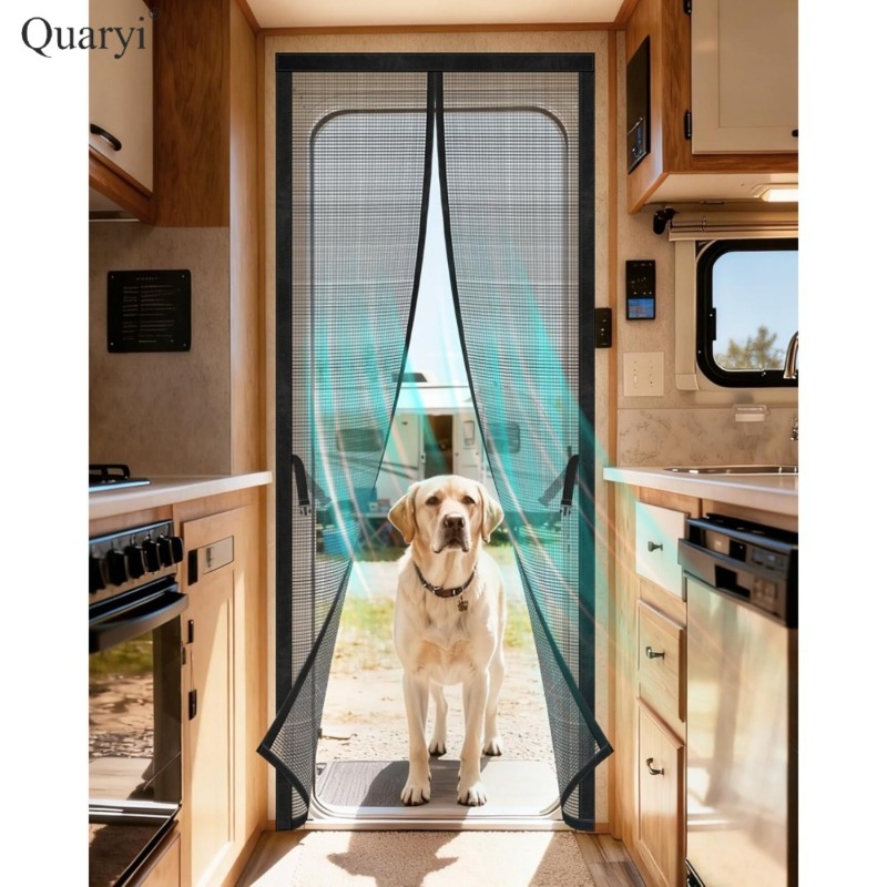 Image of Magnetic Screen Door Curtain For Rvs, Fits , Curtain Size 33'' X 75'', Suitable For Travel Trailers, Fifth Wheel Trailers And Rvs, Tear-resistant Insect Screen, Self-closing Net, Pet-friendly