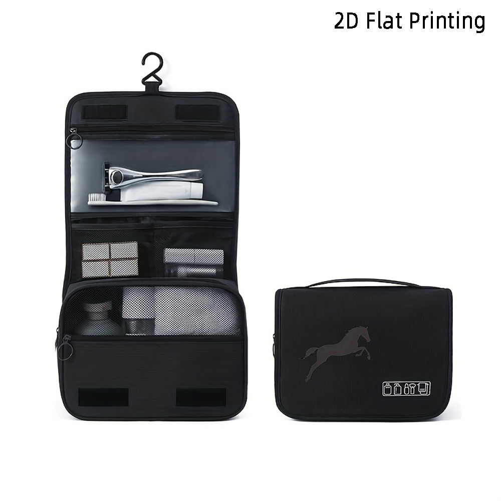 TEMU 1pc Purebred Horse Pattern/ Printing Hanging Foldable Wet-dry Separation Partition Storage Multi-pocket Large Capacity Business Toiletry Storage