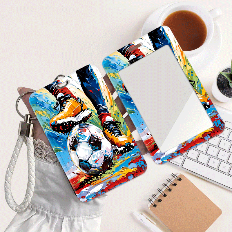 TEMU Porte-cartes chaussure de football 2D avec de graffiti tendance et lanière, porte-carte d'identité pour femme. Convient aux infirmières,