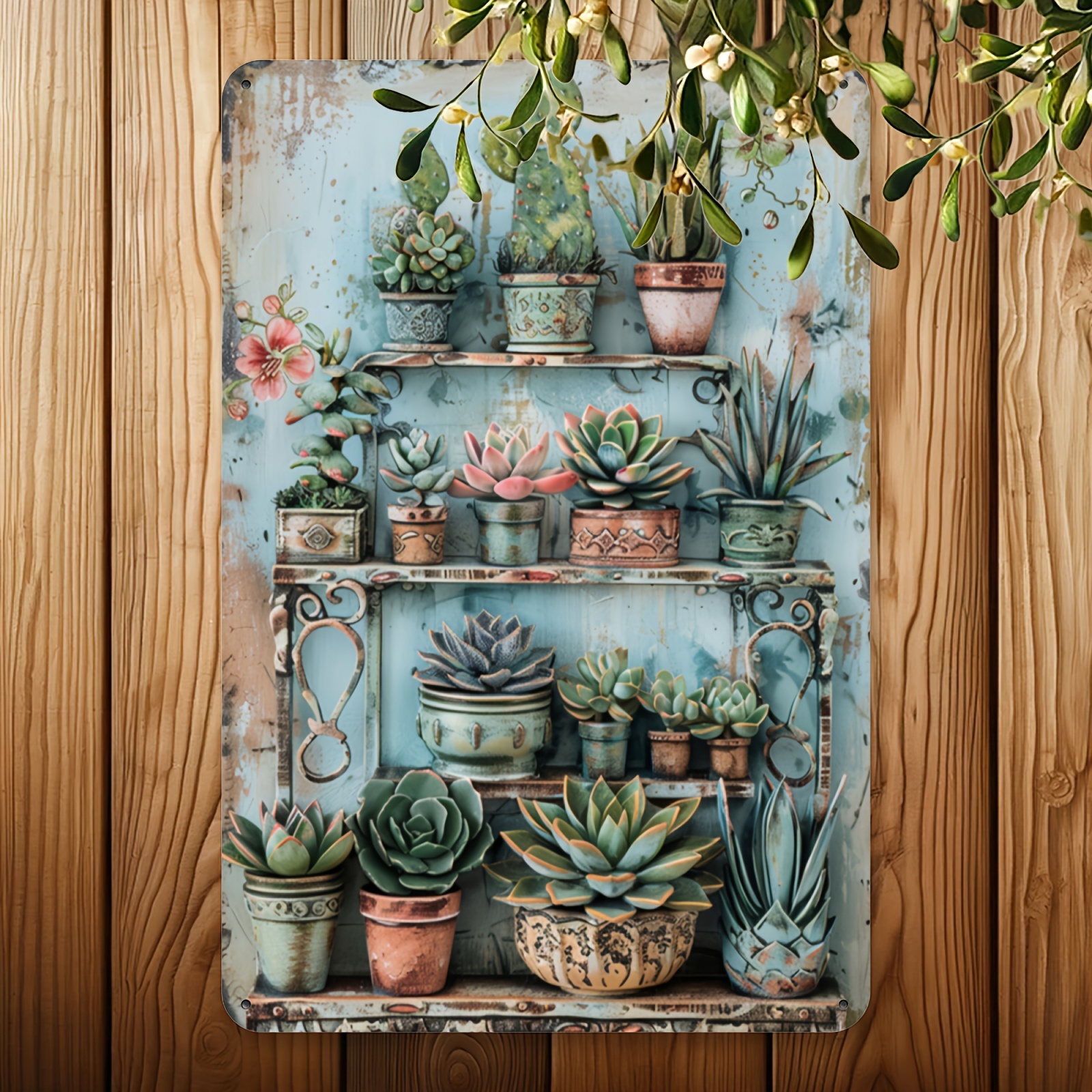 TEMU 【商品名】チャーミングな多肉植物をテーマにしたヴィンテージサイン - 鮮やかな植物のイラストが特徴的なスタイルの装飾。自宅、カフェ、バー、またはガレージに最適。で快適な部屋の装飾に最適（ホリデーにも対応）