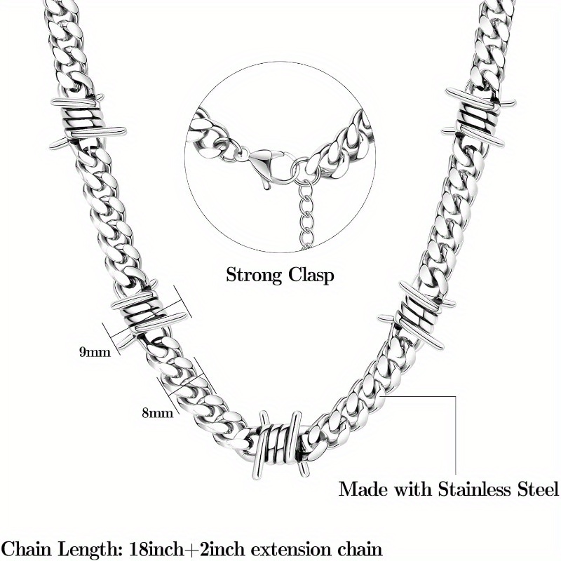 barbed wire cuban chain necklace men women Temu