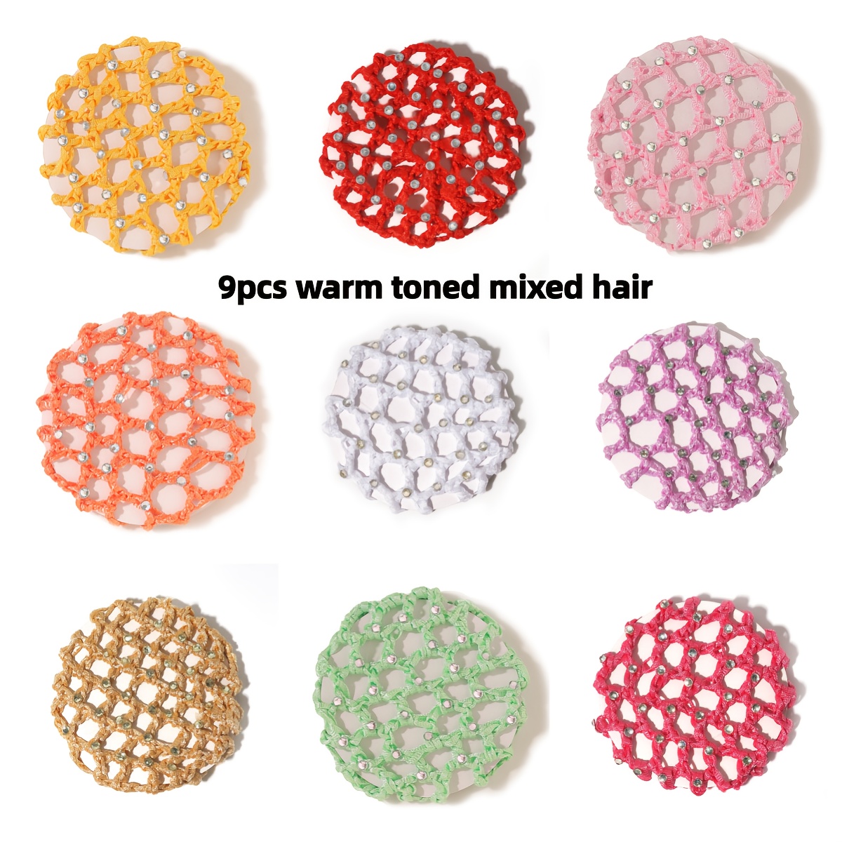 TEMU 【9個セット】ヘアバンド デコレーション ネットキャップ カラー、ソフトで通気性抜群、安定性があり滑りやすくない、お洒落なヘアスタイル作りに最適、体操用ヘッドウェア、バレエヘアネット、手洗いのみ