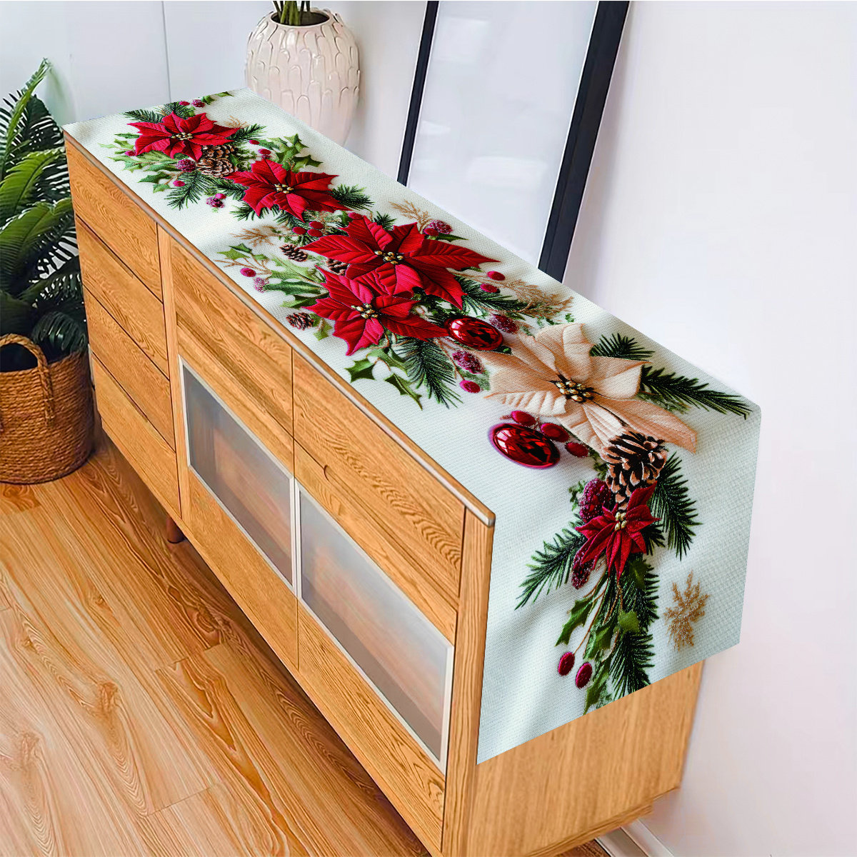 TEMU de Mesa Floral para San Valentín - Estampado de Corona Festiva, Poliéster, para Decoración del Hogar y Regalos de