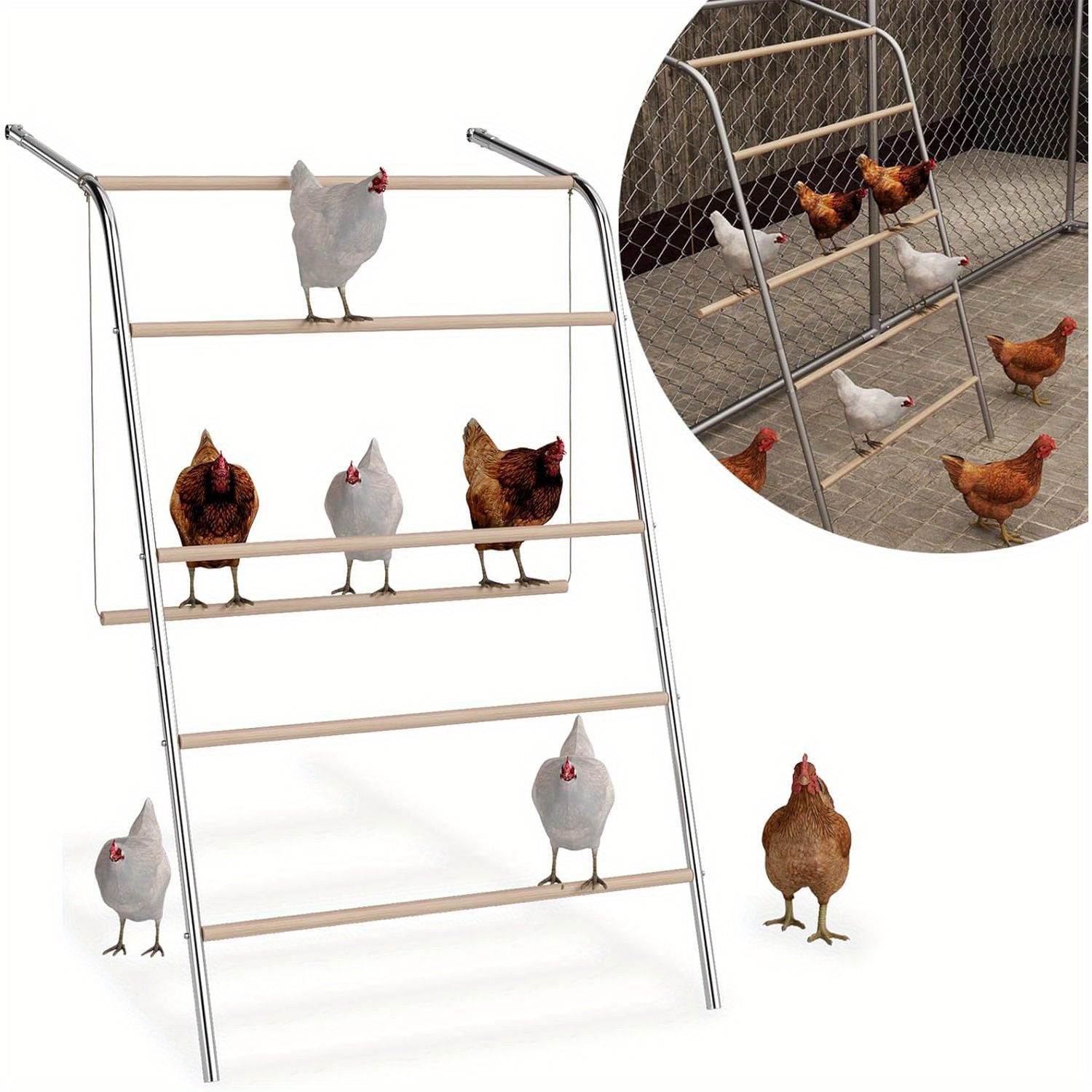 TEMU Kippenladder met 4-5 treden, Kippen Schommel voor Kippen, Kippen Speeltuin Gemaakt van Hout en Gegalvaniseerde Buis