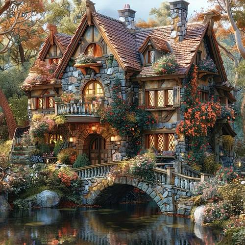 5d diamond painting kit house scene with vibrant flowers round canvas no frame christmas new year decor office bedroom or living room wall art