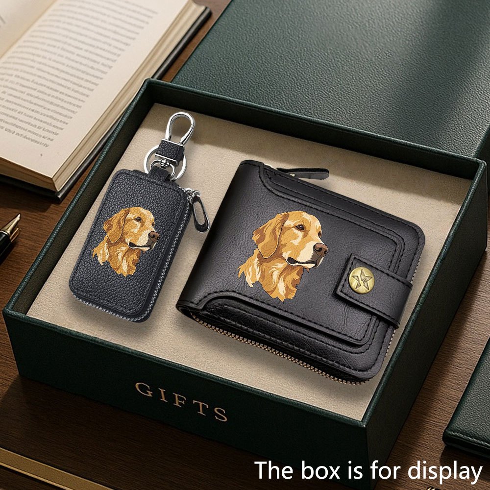 TEMU 2pcs Wallet Keychain Set Golden Retriever Print Wallet   Keychain Exquisite Goods Matching Set Unisex Combination To On Christmas, Birthday,