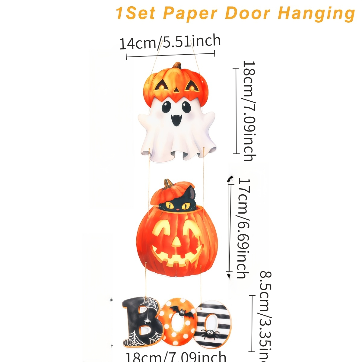 TEMU 2d Flat 1 Set, Hanging Ornaments, Halloween Paper Door Hangings, Halloween Ghost Pumpkin Black Cat Door Hangings, Boo Letter Design Hanging
