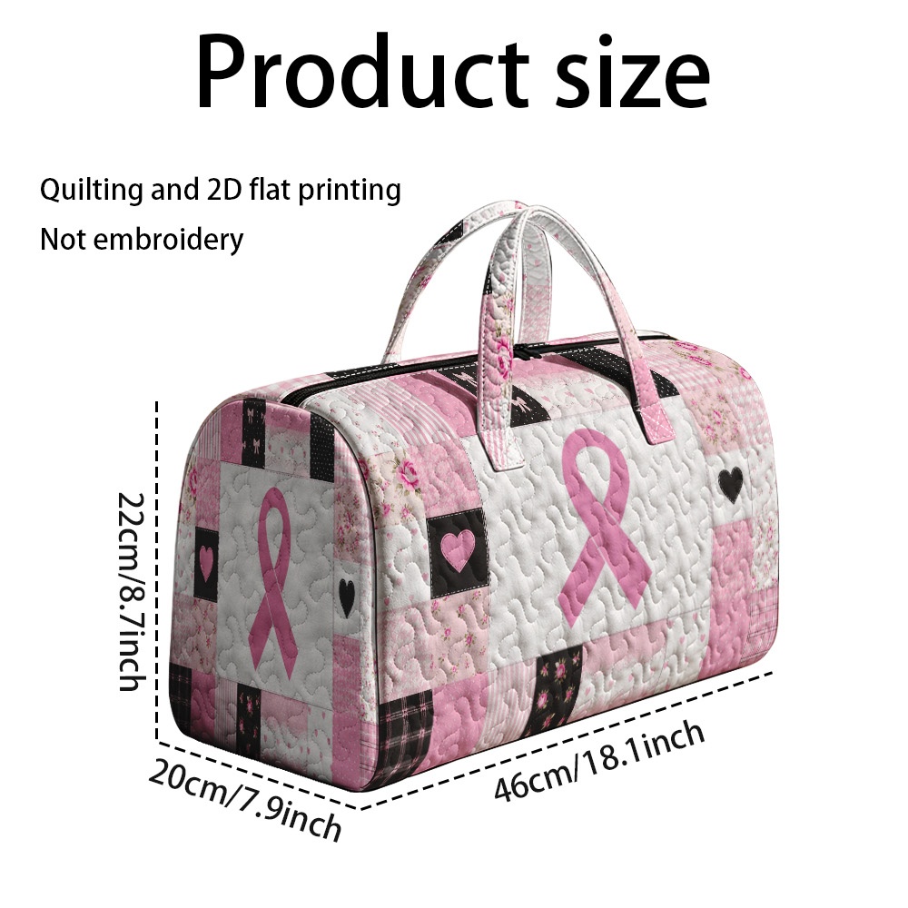TEMU 2d Flat Printing 1pc, Breast Awareness Ribbon Pattern Quilted Tote Bag, Portable Camping Organizer Handbag For Travel, Weekend Trip & Outdoor