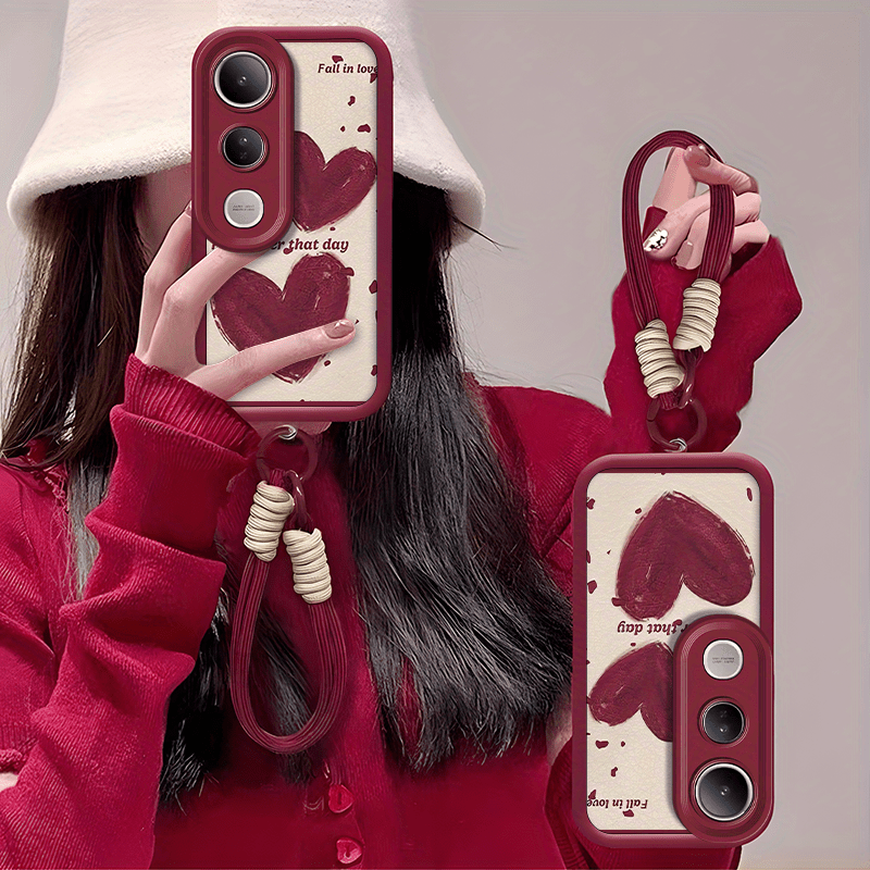 TEMU de teléfono: Fundas de teléfono con gran vino simple para Vivo V50 LITE 5G con cordón para hombres y mujeres. y -caída de TPU de calidad y