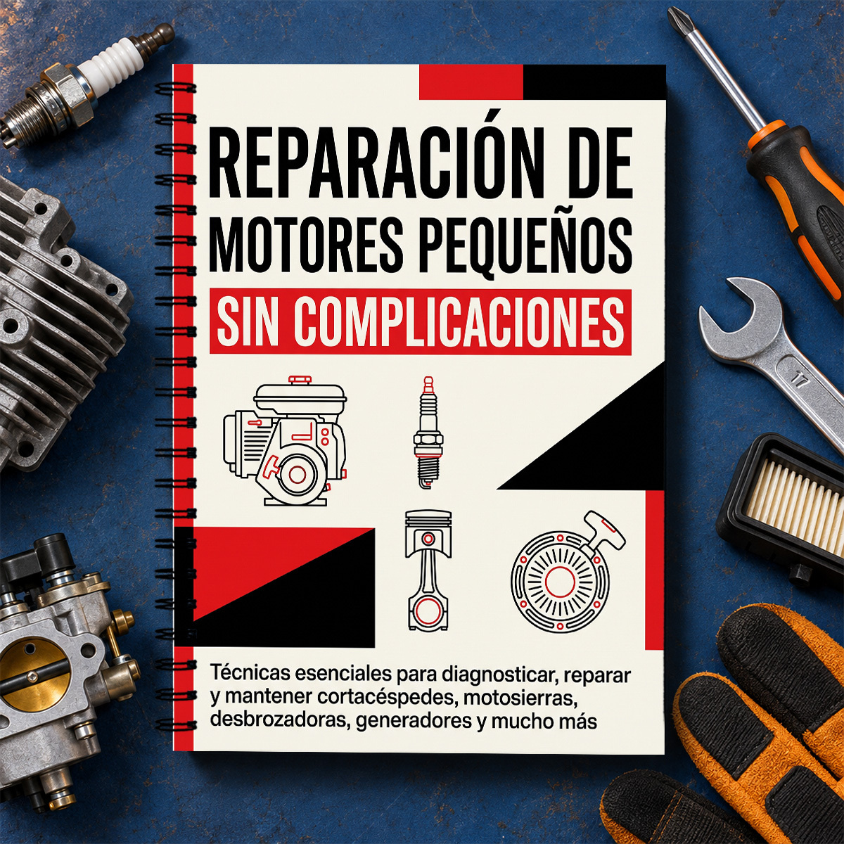 TEMU Cuaderno de estudio de la de reparación de motores pequeños en versión española: Cuaderno de estudio de para cortacéspedes, motosierras,