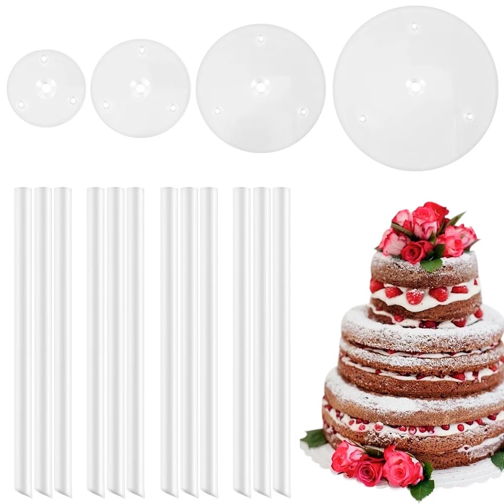 TEMU Cake Stand, Additions : (4 Circular Acrylic Sheets, 12 Support Rods), (12 Support Rods). Dessert Tower, Reusable Cake Plate, Supports 12 Plastic