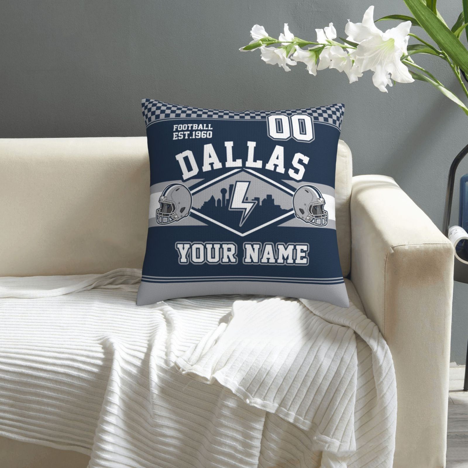 

Custom Dallas Throw Pillow Set Decor With Name - Bedroom Living Room Home Decor - Custom Football Pillowcase Personalized Pillowcase 18*18 Inches