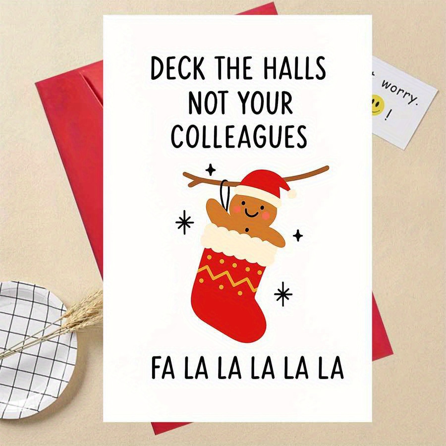 TEMU 1 Carte de Noël Amusante pour Collègues avec un en Pain d'Épices Ludique dans une Chaussette, Parfaite pour les Fêtes d'Année et Saisonniers