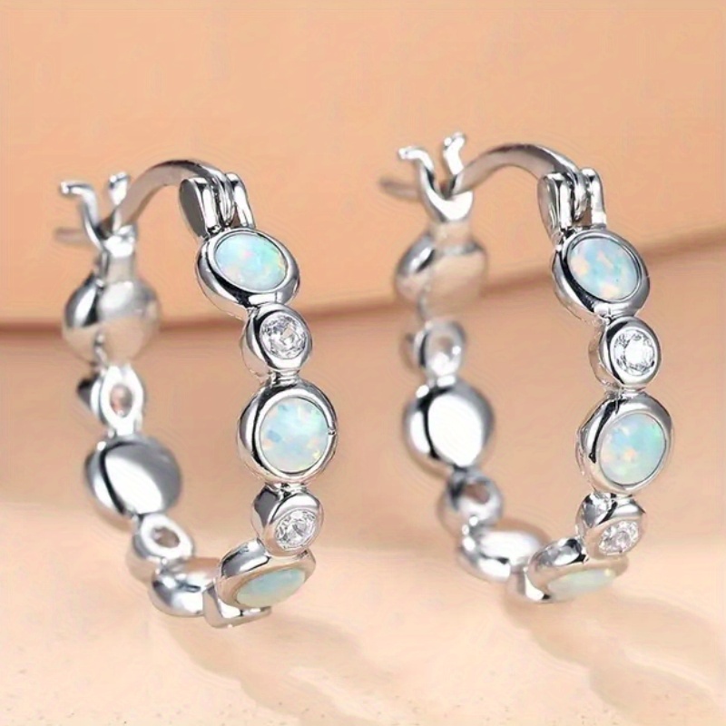 Image of Bohemia Synthetic Opal Small Round Earrings For Women Vintage Jewelry For Holidays And Daily Parties