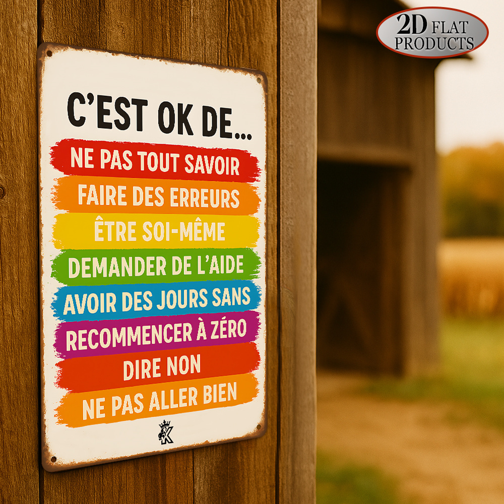 TEMU 2D Plat - 【2D Plat】 2D Plat - [2D Plat] 2D Plat, 1pc Plaque Métallique Vintage Française et Anglaise avec Affirmations Positives - Art Mural