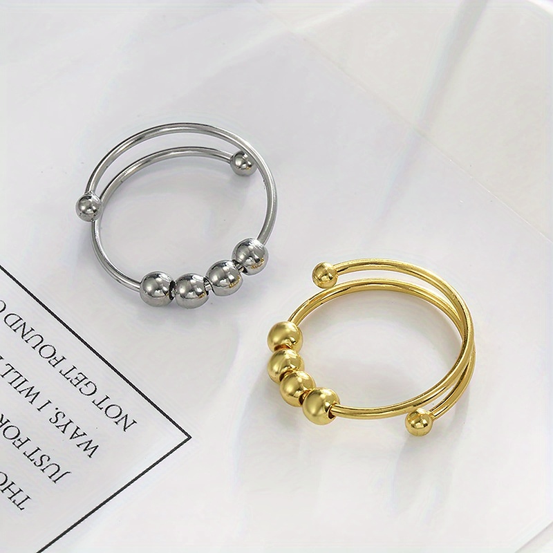 women s adjustable anxiety & relax ring - stainless steel double-layer rotatable bead jewelry with smooth spinning beads, everyday & party jewelry, anniversary valentine s gift for her, durable tarnish-resistant chain for   wear, celestial symbol design, classic minimalist style, no power needed, daily wear jewelry, celestial symbol jewelry, tarnishresistant jewelry, festival accessory, elegant accessory,   metal, beaded accessory,  , simple earrings Product details 1