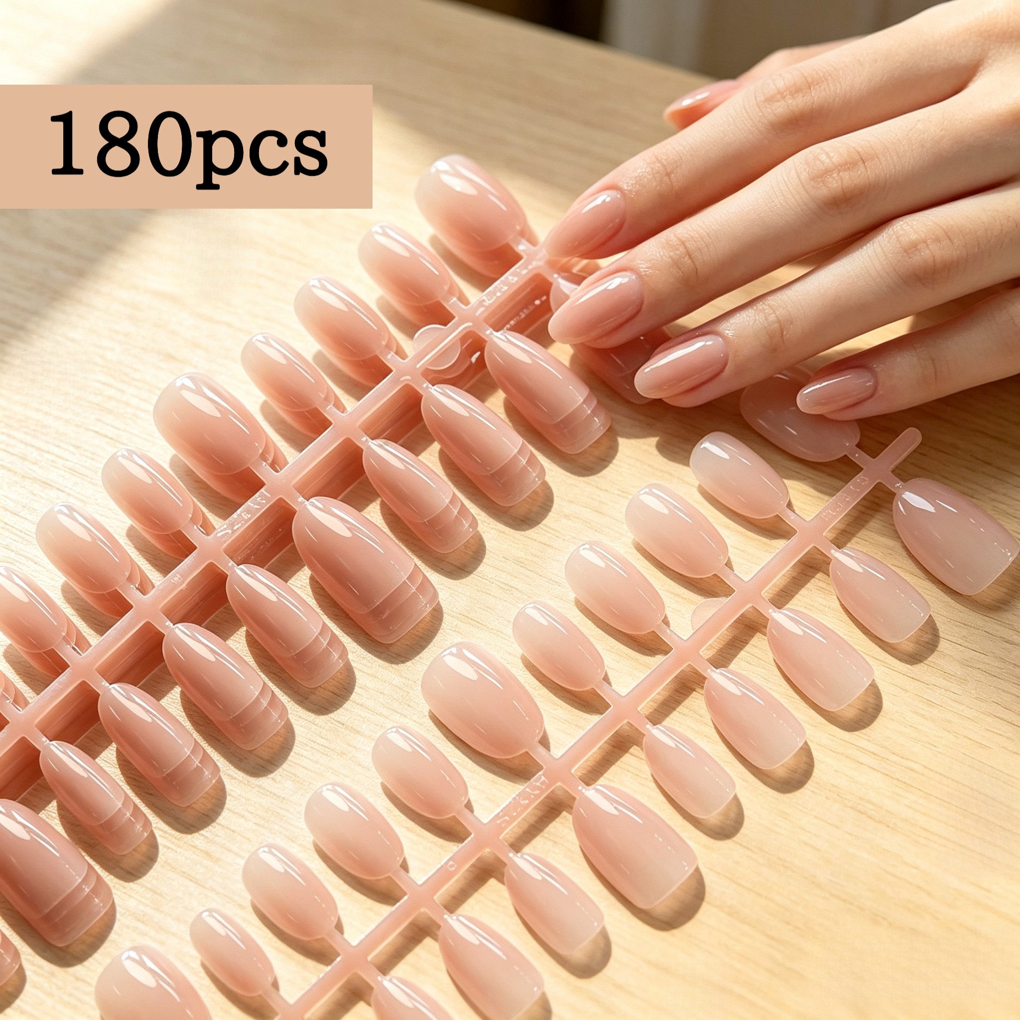 TEMU 180pcs Medium Glossy Nude Press-on Nails, Oval Solid Color Nails, Full Coverage Nude Brown Press-on Nail Set, Reusable Nail Sheets, Elegant