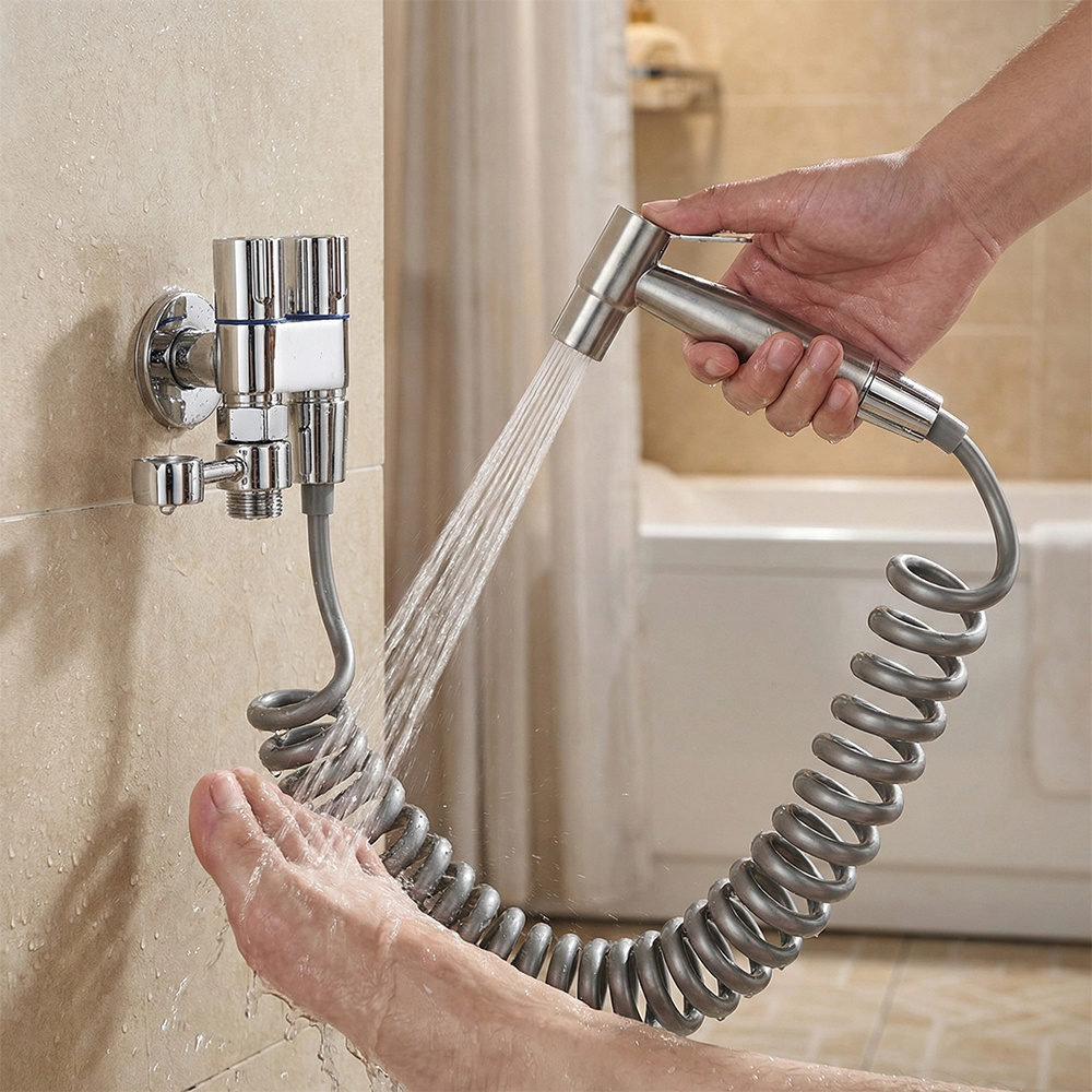 Stainless Steel Bidet Hand Shower Kit, Featuring A Toilet Sprayer With A Spring Hose And Wall Mount, For Bidet Toilets, Bathtubs, And Related Additions