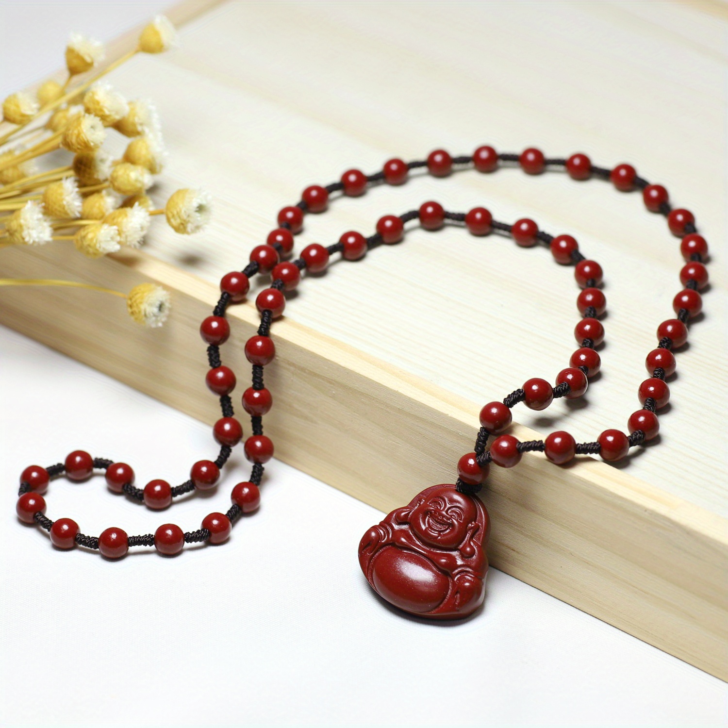 Cinnabar Smiling Character Pendant Necklace, Unisex Gift