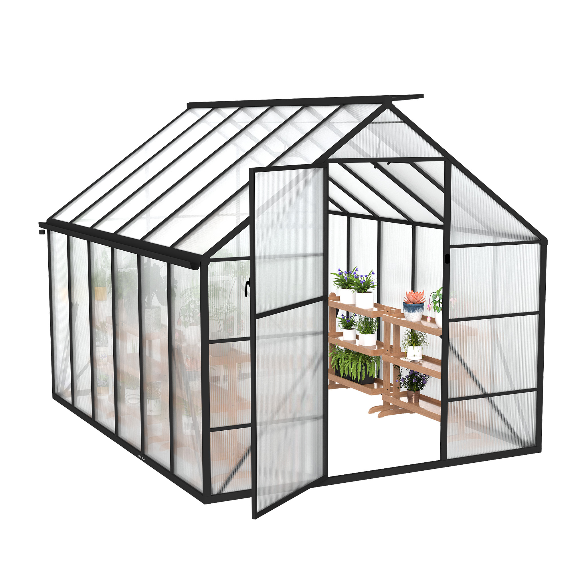 Image of Aluminium Greenhouse With Foundation Garden Greenhouses 4mm Pc Panels Weatherproof Greenhouse, With Windows Greenhouse For Garden & Cultivation, 8x10ft, 310x250x205cm