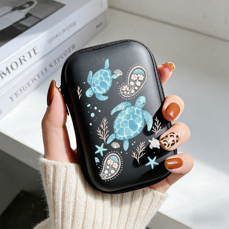 TEMU 1pc Eva Headphone Storage Case Turtle Seashell Starfishpressure Resistant Eva Headphone Storage Bag Includes Cable Organizer Bluetooth Storage