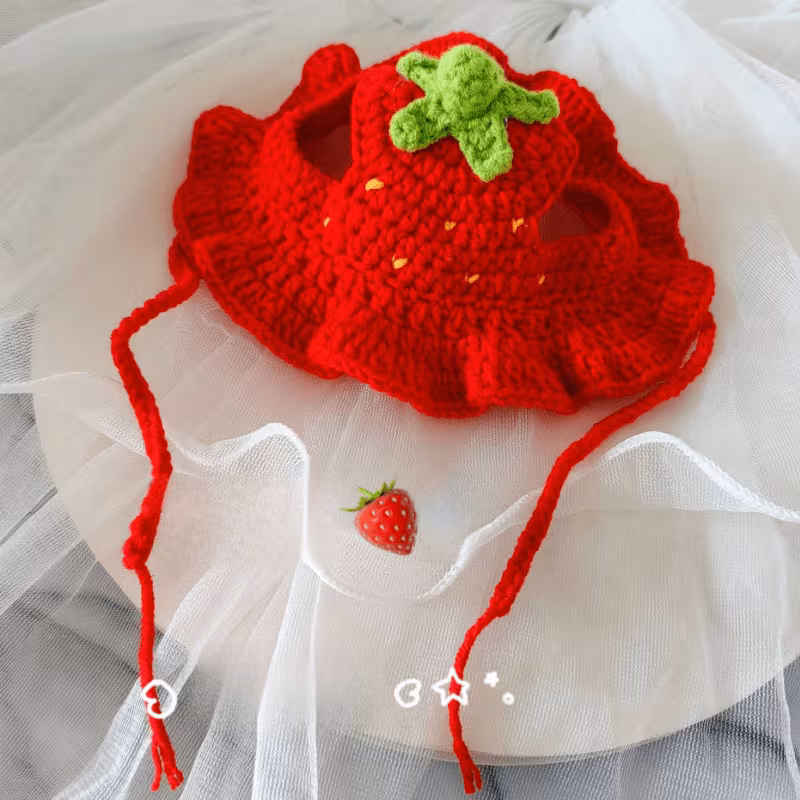 hat adjustable frog strawberry style cat hat suitable for cat and dog birthday hats holidays travel and photography soft and floral decoration breathable and comfortable headwear Product details 14