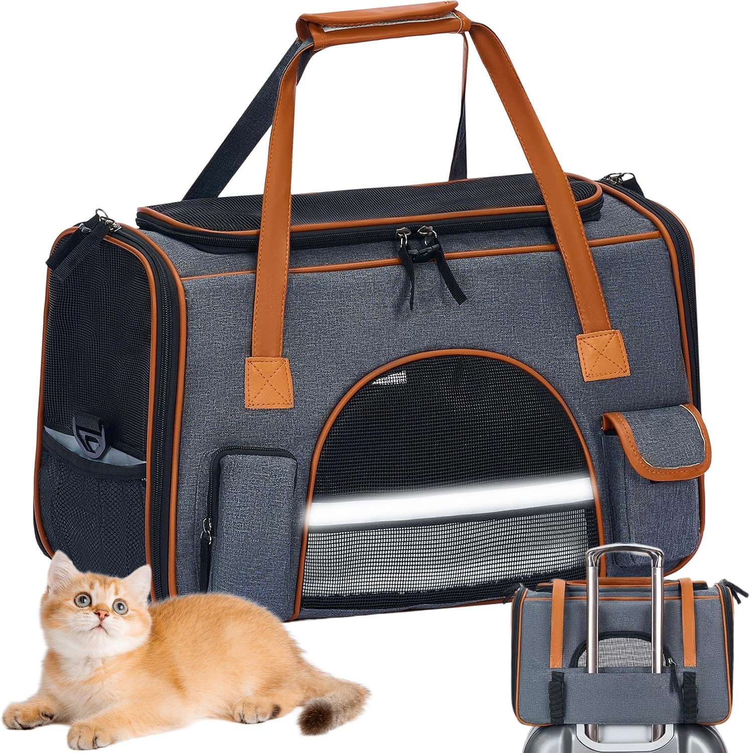 Image of Pet Travel Carrier For Small Dogs And Cats, 8kg Load Capacity With Detachable Shoulder Strap And