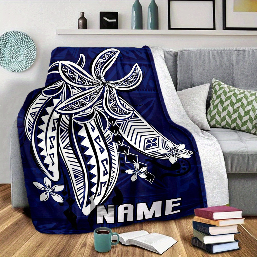 TEMU 1pc A Polynesian Plumeria Tattoo Design Blanket That Personalized - Cozy, Soft, Lightweight, Suitable For , And Versatile For Picnics, Sofas,