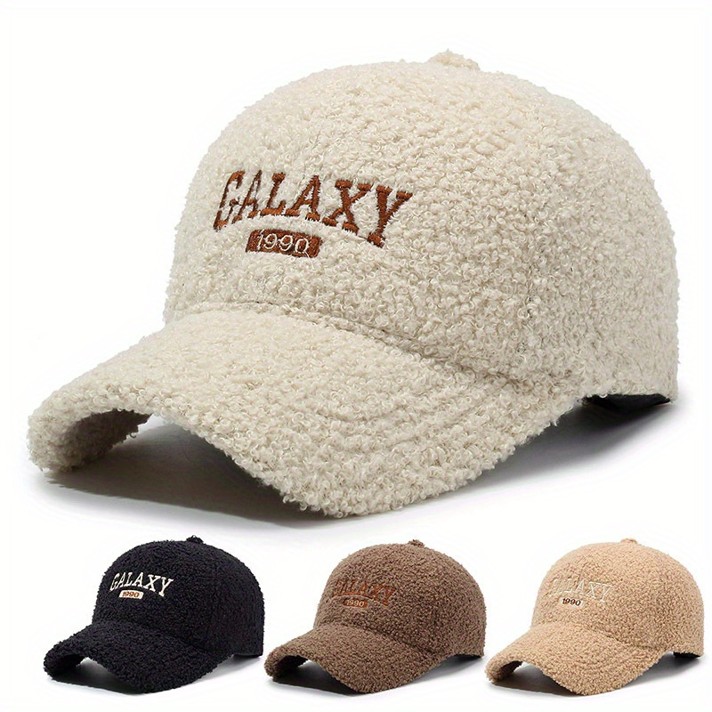 

1pc New Autumn And Winter Korean Version Baseball Cap Teddy Fleece Letter Embroidery Duckbill Hat Trendy Casual Face-revealing Small Baseball Cap For Women