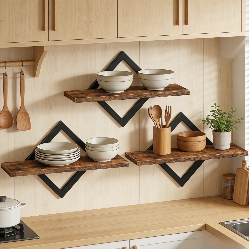 15-inch Wall Shelf, Set Of 3 Wall Organizers, Convenient Storage Solution, Compatible With Wall Surfaces, Ideal For Organizing Room, Kitchen, Or Bathroom, Brown Color, Floating Shelves