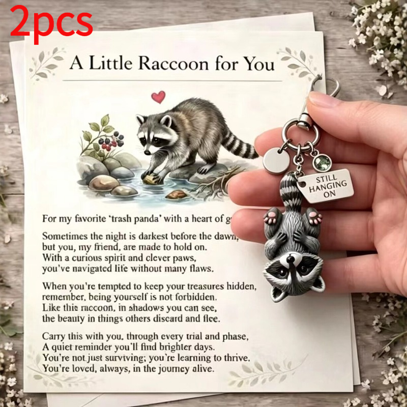 TEMU 2-pack Best Friend Raccoon Keychain Set, Adorable Animal Key Ring With Gift Card, Perfect For & Couples, Ideal Christmas & Birthday Gift