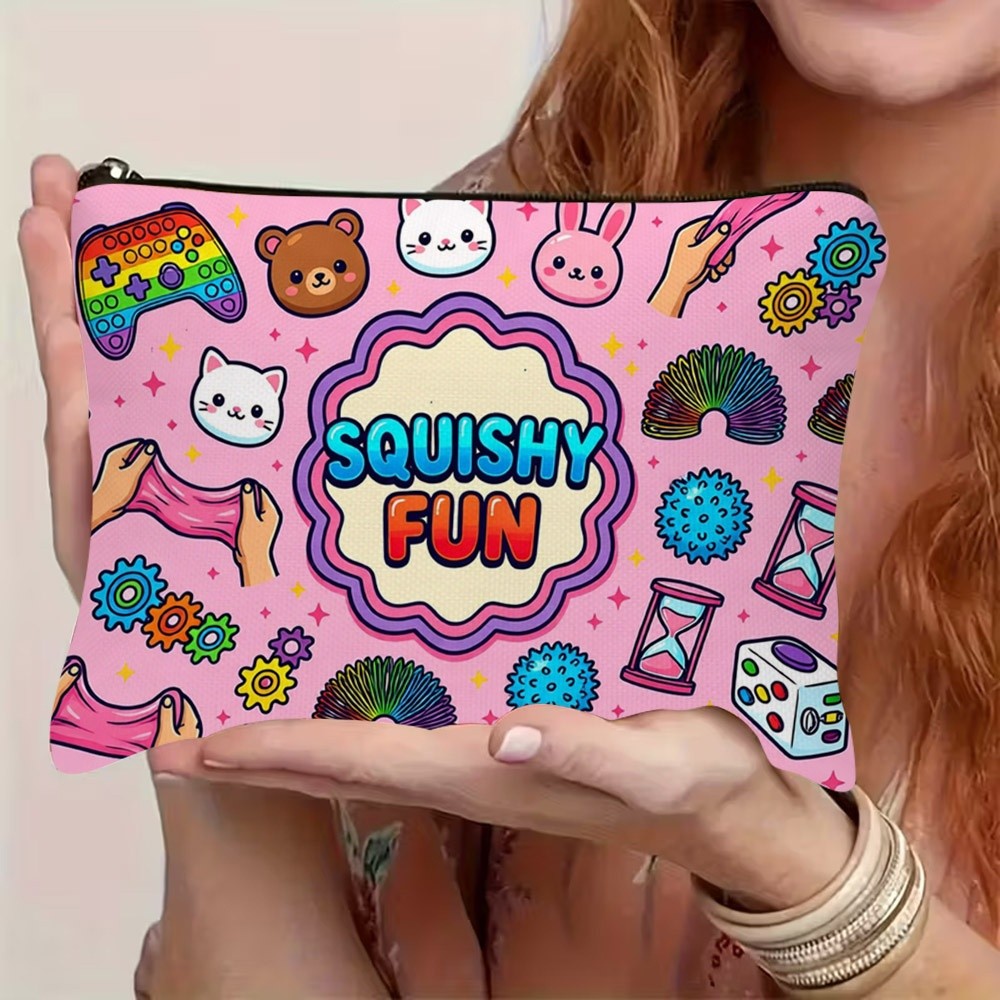TEMU 1pc Cute Toy Print Cosmetic Bag Suitable For Women & Girls, Pattern Travel Makeup Organizer With Zipper Closure, Lightweight Portable Toiletry